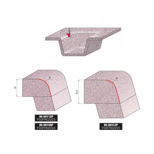 Frez do zaokrąglania krawędzi łączącej z elementem podblatowym x 50,80 x 25,40 x 73,6 x 12,7 Z2 α=15° FREUD 85-00150P