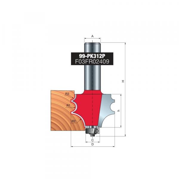 Frez wieloprofilowy x 31,80 x 23,80 x 72,0 x 12 R1=9,53 R2=9,53 Z2 FREUD 99-PK312P