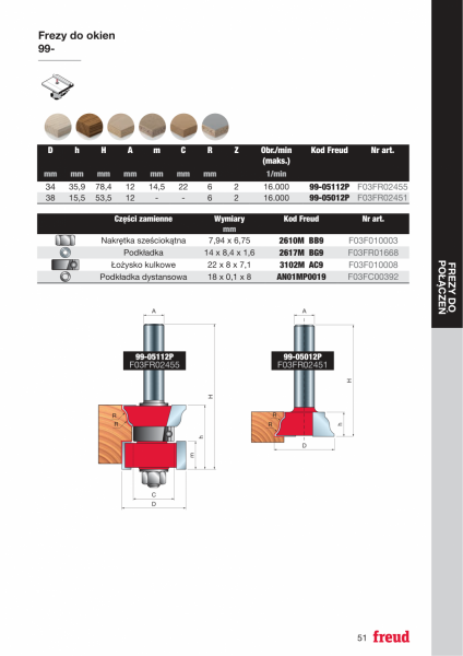 Frez do okien x 34 x 35,90 x 78,4 x 12 Z2 FREUD 99-05112P